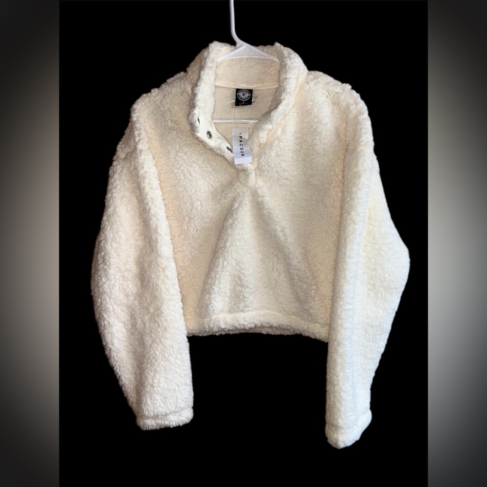 Pac Sun Cream Faux Sherpa 1/4 Snap NEW with Tags